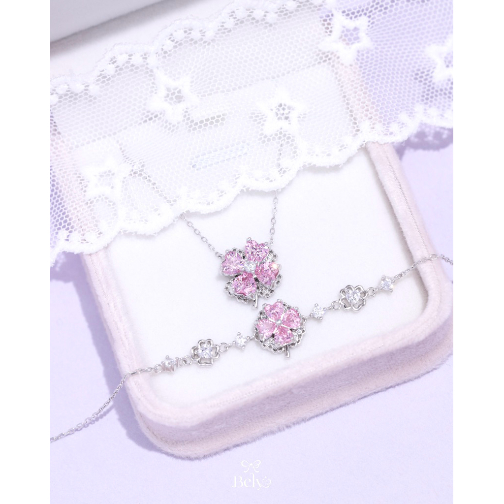 BELY 💜 สร้อยคอเงินแท้รุ่น Clover Kiss  .☘︎ ˖ ⁺.🍀[N9]