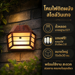 โคมไฟติดผนัง E27 กันน้ำระดับพรีเมียม สำหรับกลางแจ้ง ประตู ระเบียง สนามหญ้า ผนังภายนอก