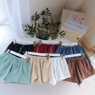 Linen Lowy กางเกงขาสั้นเอวต่ำผ้าคัตตอลนินิน เนื้อนุ่ม ใส่ไปทะเลน่ารัก มินิมอล ฟรีไซส์เอว24-นิ้ว