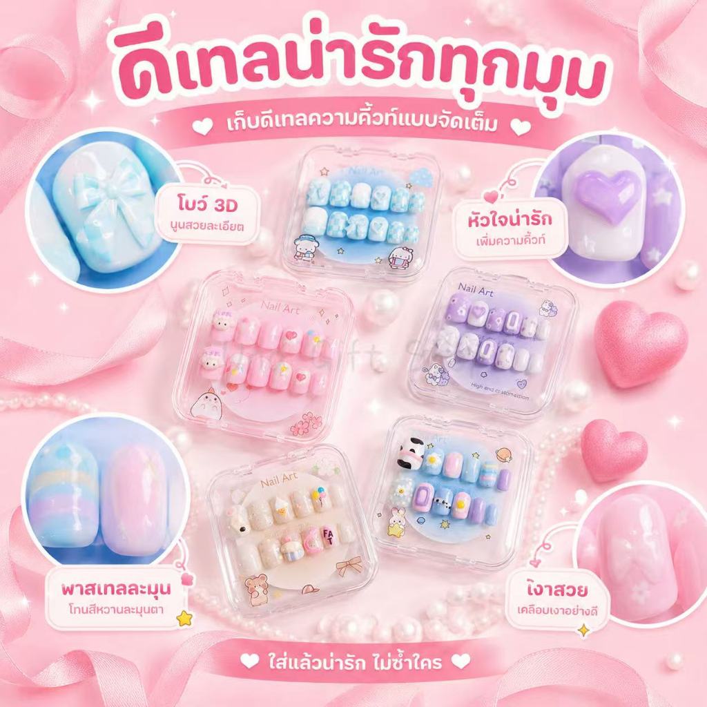 Una Gift Shop(A1744/2)❣🇹🇭🚚พร้อมส่ง❣เล็บปลอมสำหรับเด็ก&นักเรียน ✨ ลายน่ารักมากกก ติดง่าย ถอดง่าย มือหวานสไตล์เกาหลี 💕