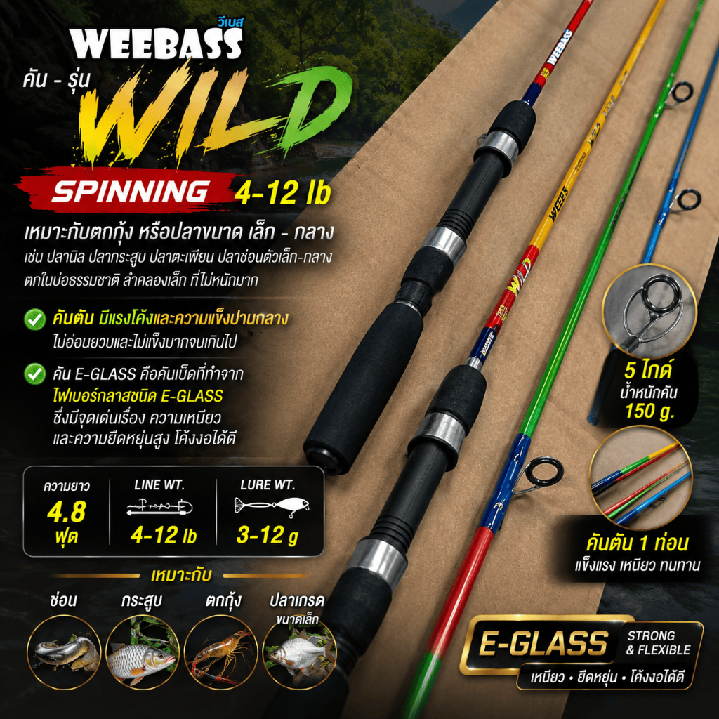 [ ของแท้ ] คันตีเหยื่อปลอม Weebass Wild วายล์ด Line wt. 4-12 lb ยาว 4.8 ฟุต 1 ท่อน