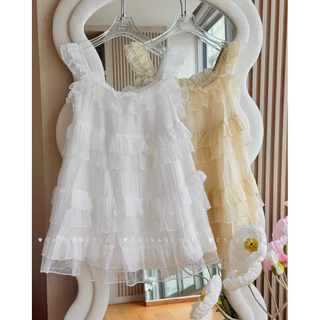 -𝐂𝐡𝐢𝐯𝐚- PEONY MINI DRESS | (แบบสวมหัว)มินิเดรสระบายไล่เลเยอร์ แต่งลูกไม้