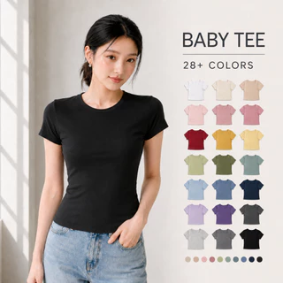 เสื้อยืดสีEarth-Tone แขนสั้น พรางพุงเข้ารูปเอวสวน Cotton100% ครอป เบบี้ที babytee