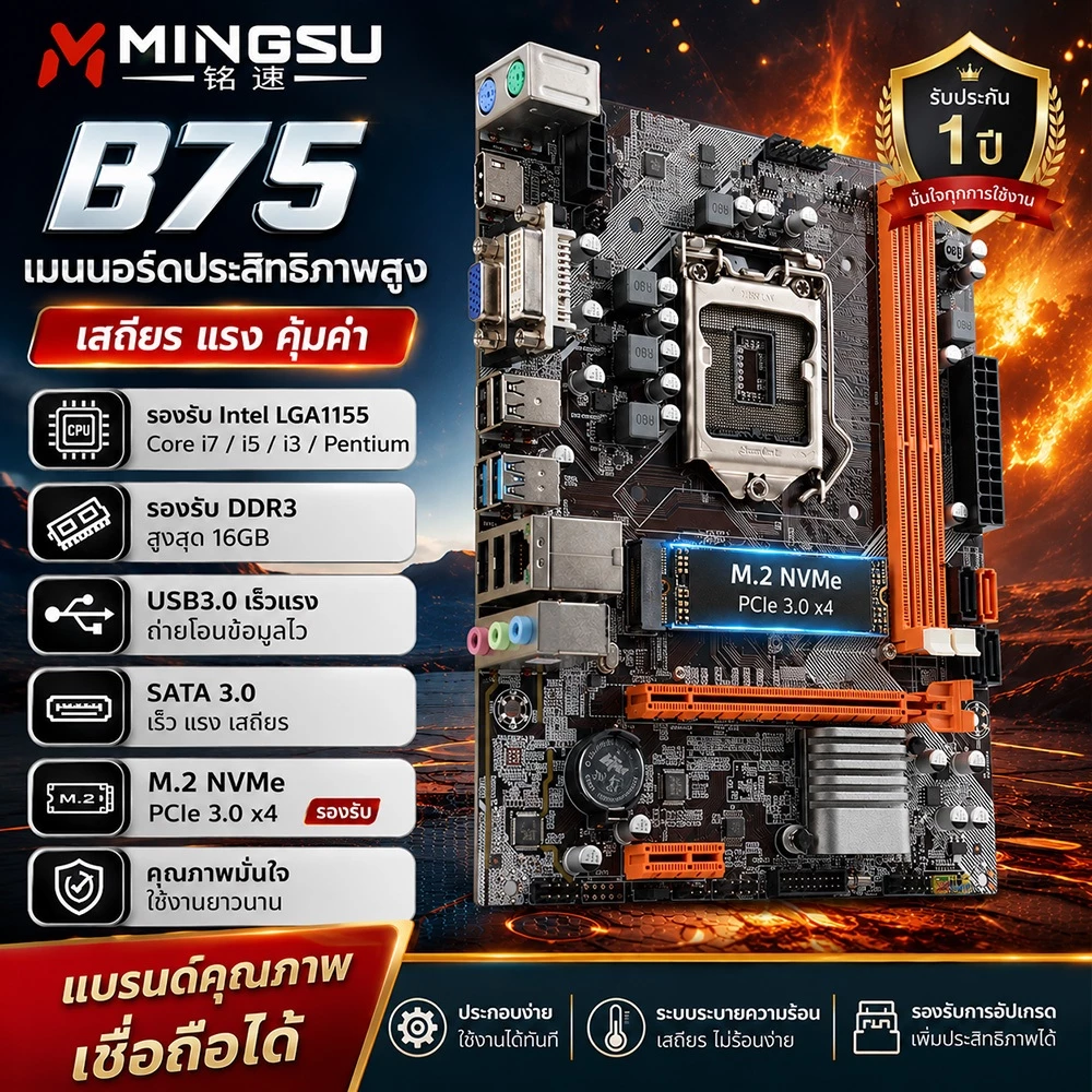Mingsu Intel B75 D3 nvme LGA 1155 B75 D3 gold edition เดสก์ท็อปคอมพิวเตอร์เมนบอร์ดใหม่ในกล่อง 铭速B75M主板