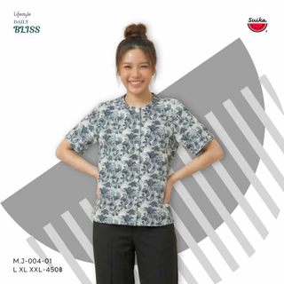 เสื้อแตงโม (SUIKA) - เสื้อแตงโมคอจีนผ่าหน้าแขนสั้นพิมพ์ลายดอกไม้ (M.J-160 315 004)