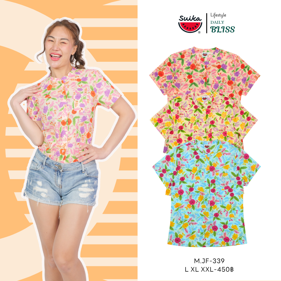เสื้อแตงโม (SUIKA) คอจีนผ่าหน้าตลอด เจาะสาบแขนสามส่วนหน้าสั้นหลังยาว( M.J3-331 )