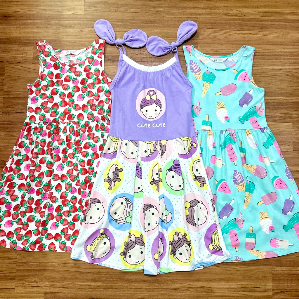 เดรส H&M แท้ 💯% Size US 8-10Y ลายสตรอเบอรี่, ไอติม, Cute Cute *ส่งต่อ*มือสอง* ❤️