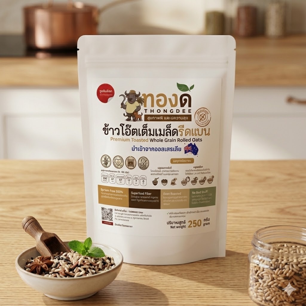 ข้าวโอ๊ตเต็มเมล็ดรีดแบน(250g) Premium Toasted Rolled Oats นำเข้าจากออสเตรเลีย อบพร้อมทาน Gluten-Free