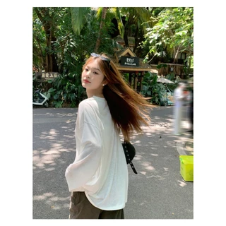 เสื้อกันแดด สำหรับผูหญิง แขนยาวพิมพ์ลายอักษร เสื้อแขนยาวสไตล์เกาหลี น้ำหนักเบาและสวมใส่สบาย 🌷✨