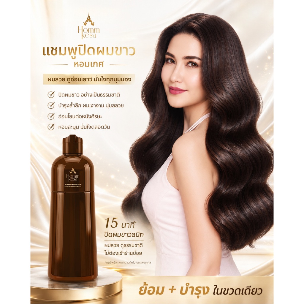 แชมพูปิดผมขาวหอมเกศ พร้อมบำรุงเส้นผม 990 บาท (แบบขวด 300 มล.)