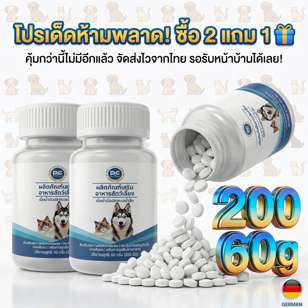 Petclear Pet deep sea fish oil tablets(0.5g x 200PC)Omega 3 พรีเมี่ยมน้ำมันปลาสำหรับสัตว์เลี้ยง บำรุงขน ผิวหนังและข้อต่อ thumbnail 4