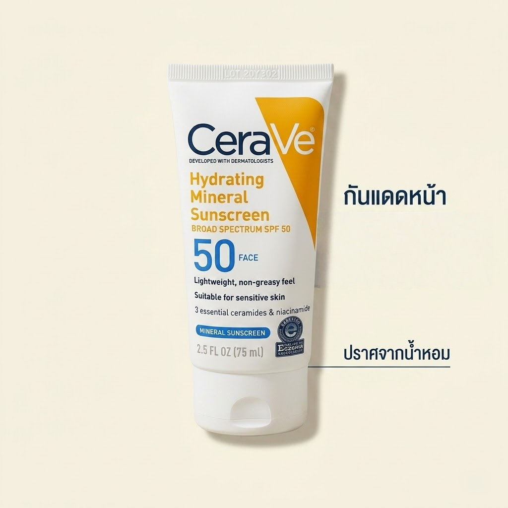 Hydrating Mineral Sunscreen SPF 50 กันแดดสูตรมิเนอรัล สำหรับผิวแพ้ง่าย ครีมกันแดดหน้า ไม่เหนียวเหนอะหนะ 75ml