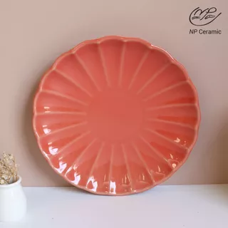 [ลดสูงสุด 80%] NP Ceramic จานเซรามิค จานเปลือกหอยสีแดงส้ม สวยหรูดูแพง