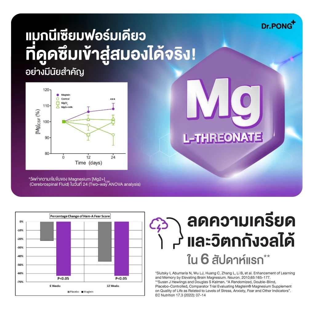 ช้อปครบรับฟรี [ขายดี] Dr.PONG Magtein® Magnesium L-Threonate 500 mg  แมกนีเซียมเพิ่มประสิทธิภาพสมอง หลับสบาย ลดวิตกกังวล thumbnail 6