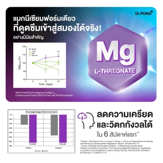 2 ฟรี 1 [ขายดี] Dr.PONG Magtein® Magnesium L-Threonate 500 mg แมกนีเซียมเพิ่มประสิทธิภาพสมอง หลับสบาย ลดวิตกกังวล