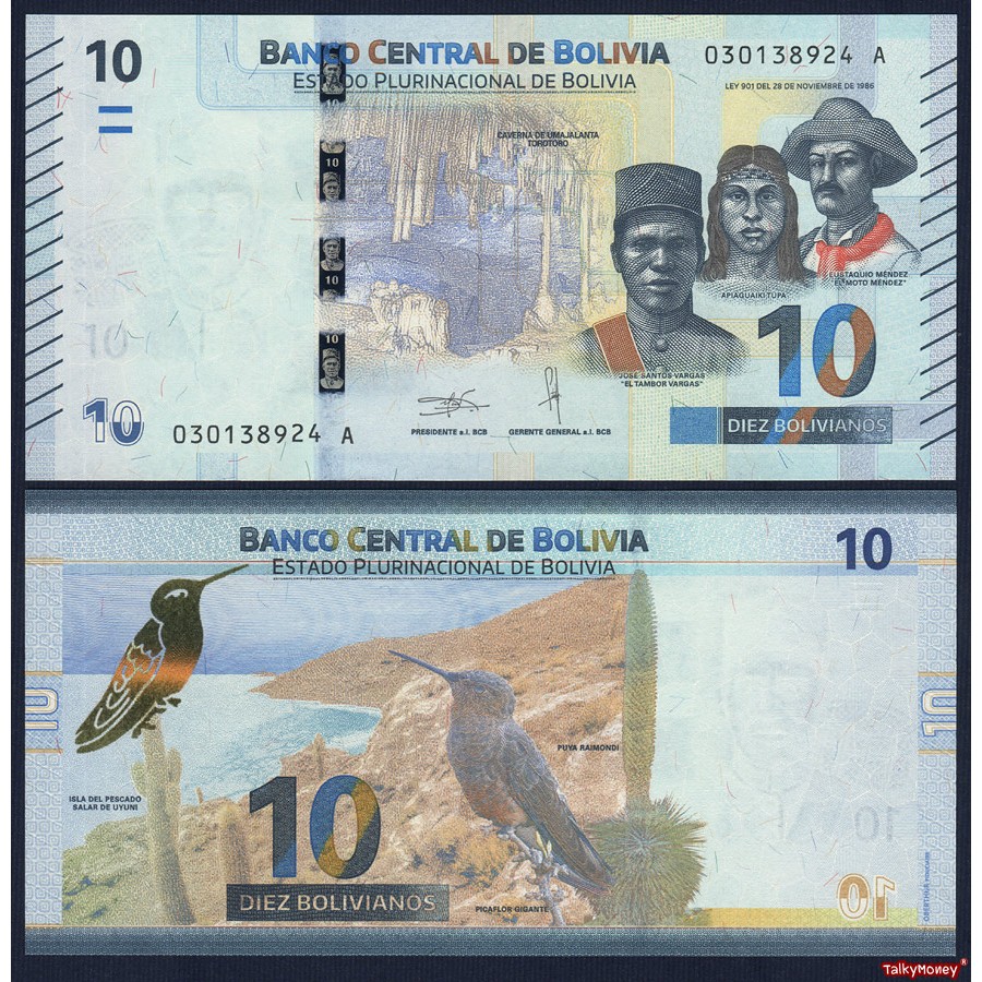 โบลิเวีย Bolivia 10 โบลิเวียนอส ปี 2020 P-248 สภาพใหม่เอี่ยม ไม่ผ่านใช้ สำหรับสะสม