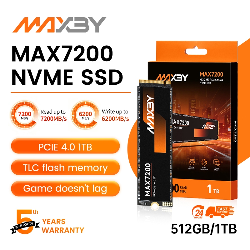 【รับประกันคุณภาพ 5 ปี】MAXBY PCIE 4.0 M.2 2280  SSD 1TB 7200MB/s แคช TLC พร้อมฮีทซิงค์สําหรับ PC Desktop PS5
