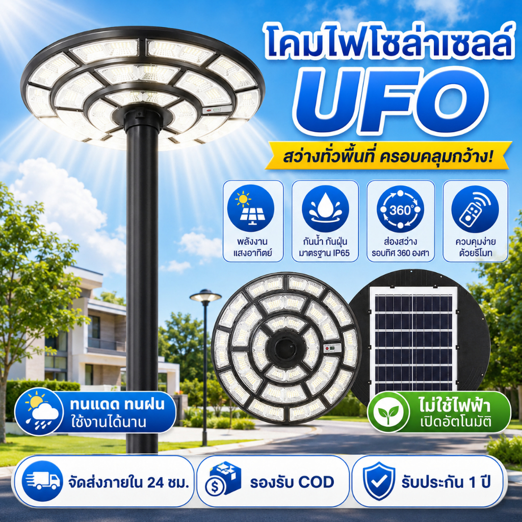 ไฟโซล่าเซลล์ UFOไฟถนน Solar Light ไฟถนนยูเอฟโอ 800000W ไฟถนนLED โซล่าเซลล์ ไฟแสงอาทิตย์ IP67 แสงสีขา