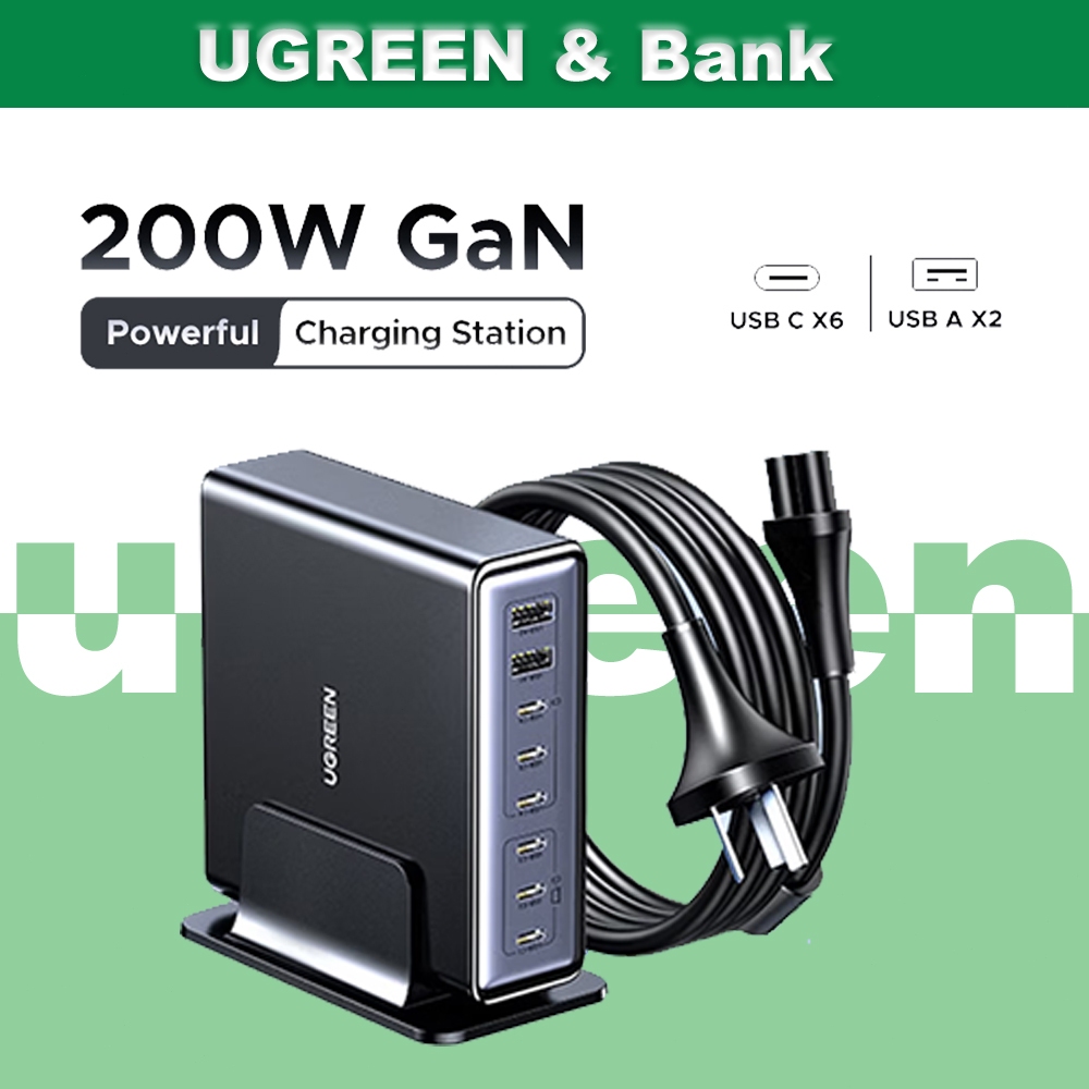 UGREEN 200W GaN ชาร์จไฟเร็ว 8 ใน 1 แท่นชาร์จไฟเร็วเดสก์ท็อปแล็ปท็อป