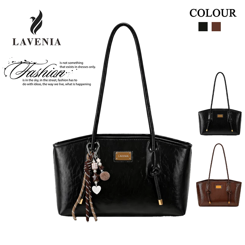 กระเป๋าสะพายไหล่ผู้หญิง LAVENIA หนังเงาทรงโท้ต สไตล์วินเทจ จุของเยอะ ใช้ทำงาน คาเฟ่ และใช้ทุกวัน