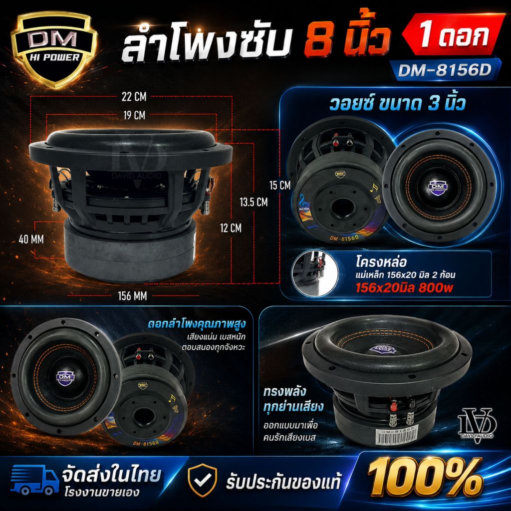 ดอกซับ8นิ้ว DM-8156D ลำโพงซับวูฟเฟอร์ติดรถยนต์ วอยซ์คู่ 8 ซับ8นิ้วแรงๆ ลำโพงซับ 8 นิ้ว ซับ8นิ้วแรงๆ
