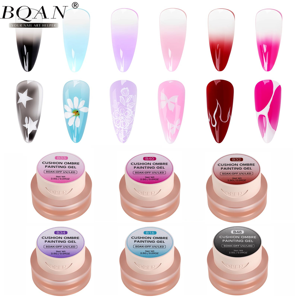 BQAN เล็บเจล 4 in 1 ปัดออมเบร สร้างสีไล่ระดับง่าย ภาพวาดเจลสําหรับ DIY ฝรั่งเศสเล็บเล็บ UV เคลือบเงาสี Art เจล