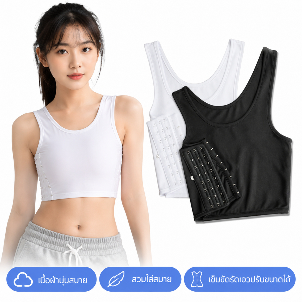 【มีสินค้าพร้อมส่ง】 เสื้อกั๊กรัดหน้าอก มีตะขอปรับขนาด สำหรับหน้าอกใหญ่ ระบายอากาศดี ทอม Chest Binder