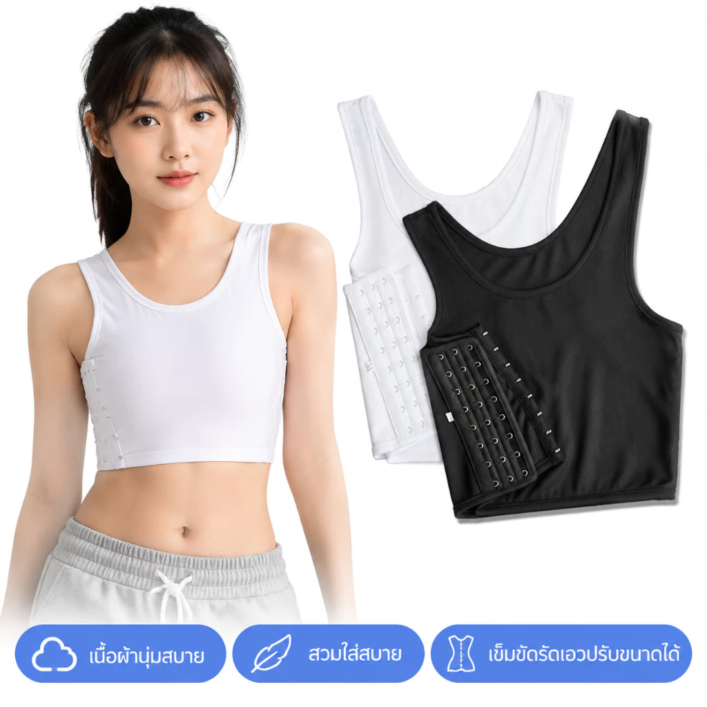 【มีสินค้าพร้อมส่ง】 เสื้อกั๊กรัดหน้าอก มีตะขอปรับขนาด สำหรับหน้าอกใหญ่ ระบายอากาศดี ทอม Chest Binder