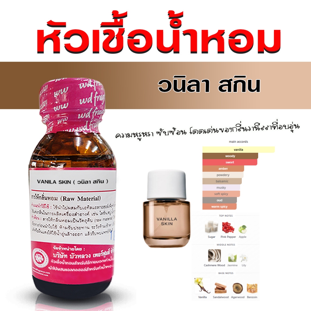 หัวเชื้อน้ำหอมแท้ 100% กลิ่น วนิลา สกิน หัวน้ำหอม น้ำหอมผู้หญิง หอมหวาน เซ็กซี่ น่ารัก น่ากิน - Bualuang Perfume