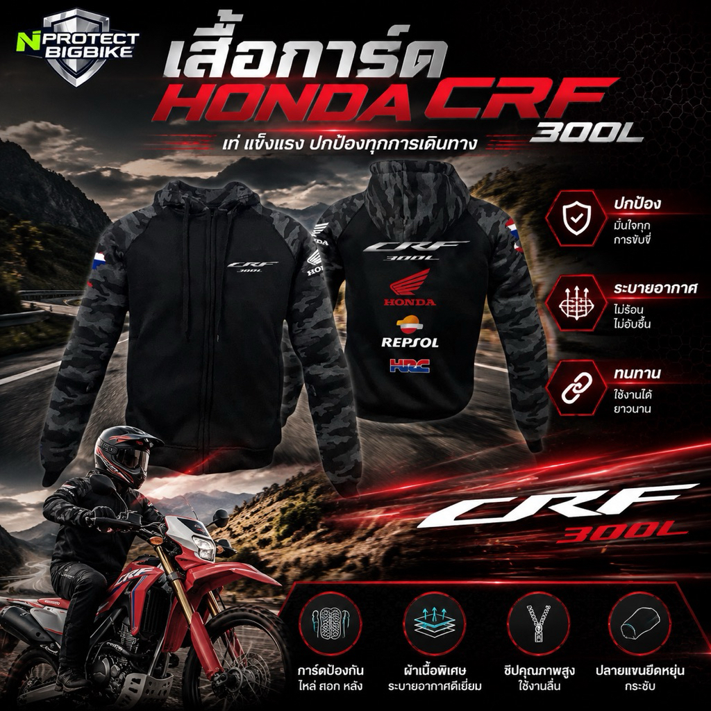 เสื้อการ์ด HONDA CRF300L รุ่น Full Option (มีของพร้อมส่งทันที)