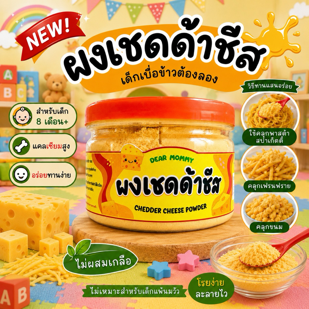 ผงเชดด้าชีส 100% ::8M+::  สำหรับโรยหรือปรุงอาหารเด็ก