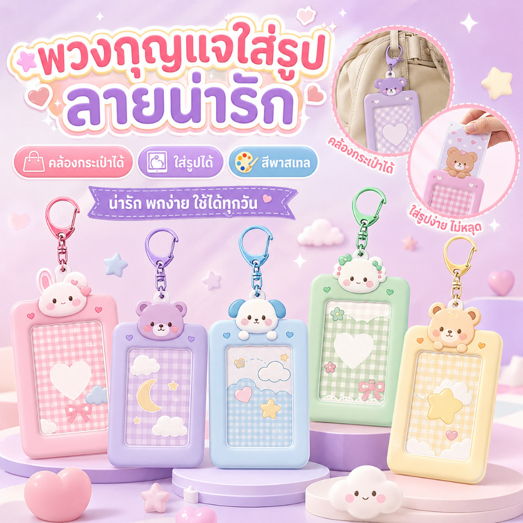 พวงกุญแจโฟโต้การ์ด 3 นิ้ว จี้ห้อยกระเป๋าลายการ์ตูนน่ารัก ของสะสม ของขวัญ พร้อมส่ง
