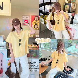 MELLOW STRIPED SHIRT เสื้อเชิ้ตแขนสั้นทรงโอเวอร์ไซส์ ดีเทลแต่งคอปกขาว ผ้าคอตตอนทอเนื้อนิ่ม ใส่สบาย