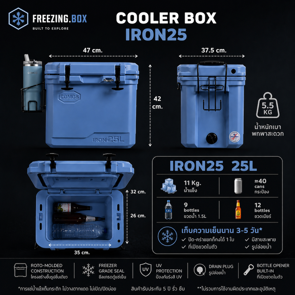 🧊 Cooler box ถังแช่น้ำแข็ง กระติกเก็บความเย็นรุ่น IRON25L ขนาด25ลิตร