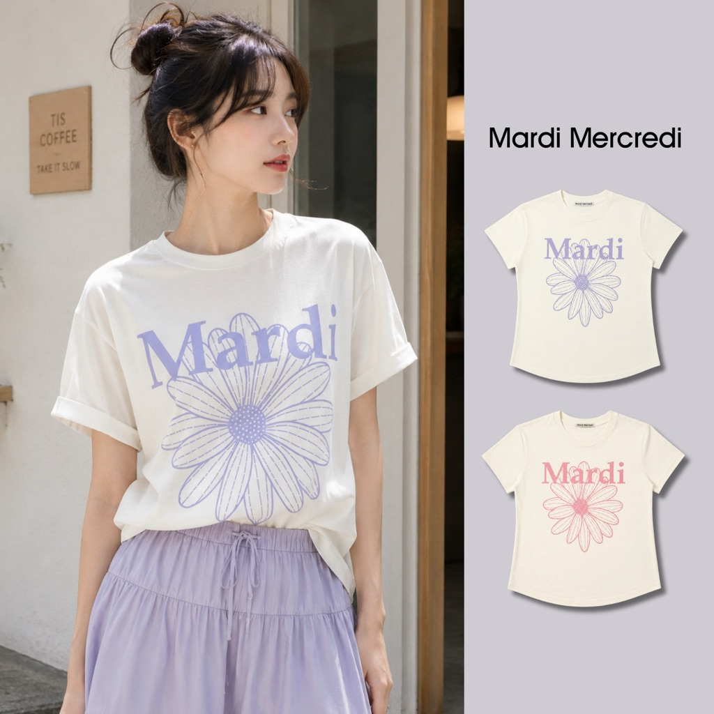 พร้อมส่ง / เสื้อยืด ❤️💯❤️ Mardi Mercredi - Flowermardi #2 ส่งสินค้าทุกวัน ส่งเร็ว