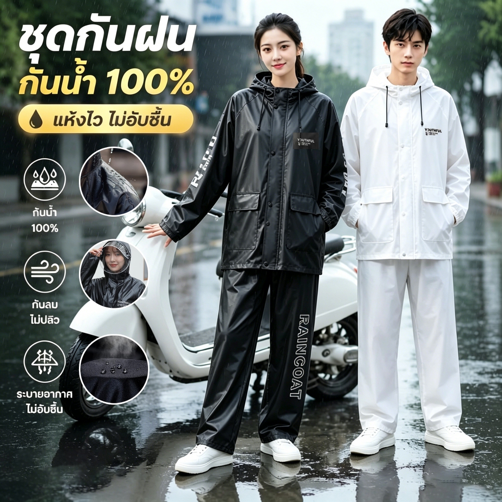 ชุดกันฝน ชุดกันฝนผ้าหนา แถบสะท้อนแสง Waterproof Rain Suit พับเก็บได้ ใส่สบาย กันน้ำ – ขนาด M/L/XL/2XL สินค้าพร้อมส่ง