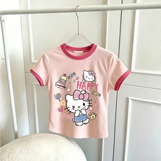 เสื้อผู้หญิงคอกลมสไตล์เกาหลี ลายเฮลโลคิตตี้สุดน่ารัก มีไซส์ M-3XL หวานและน่ารัก จัดส่งรวดเร็ว