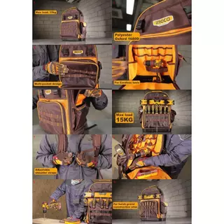 (รุ่นท็อป )INGCO กระเป๋าเป้เครื่องมือช่าง 20 นิ้ว (Tools Backpack) รุ่น HBP03028 ฐานพลาสติกแข็ง รับน้ำหนักได้ถึง 15 กก.