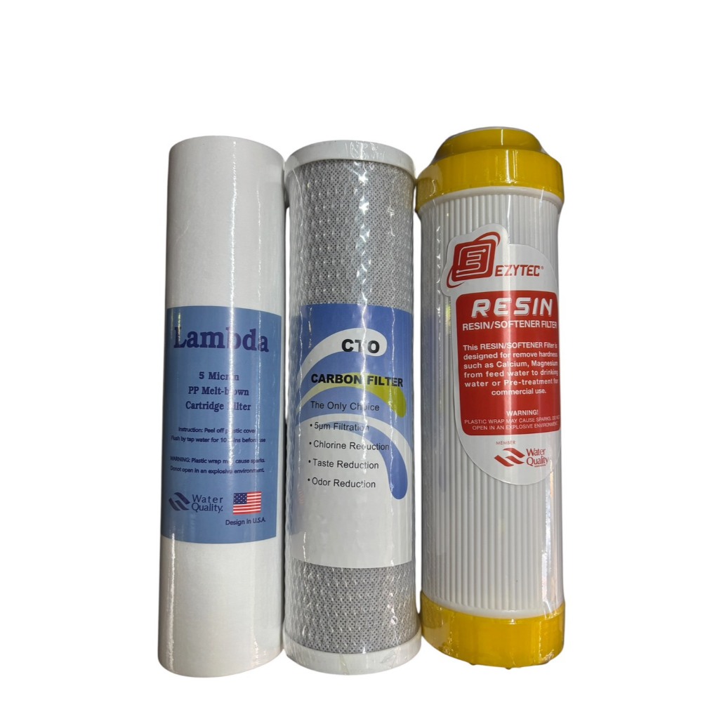 ชุดไส้กรองน้ำ 3 ขั้นตอน 10x2.5 นิ้ว (PP, Carbon, Resin)