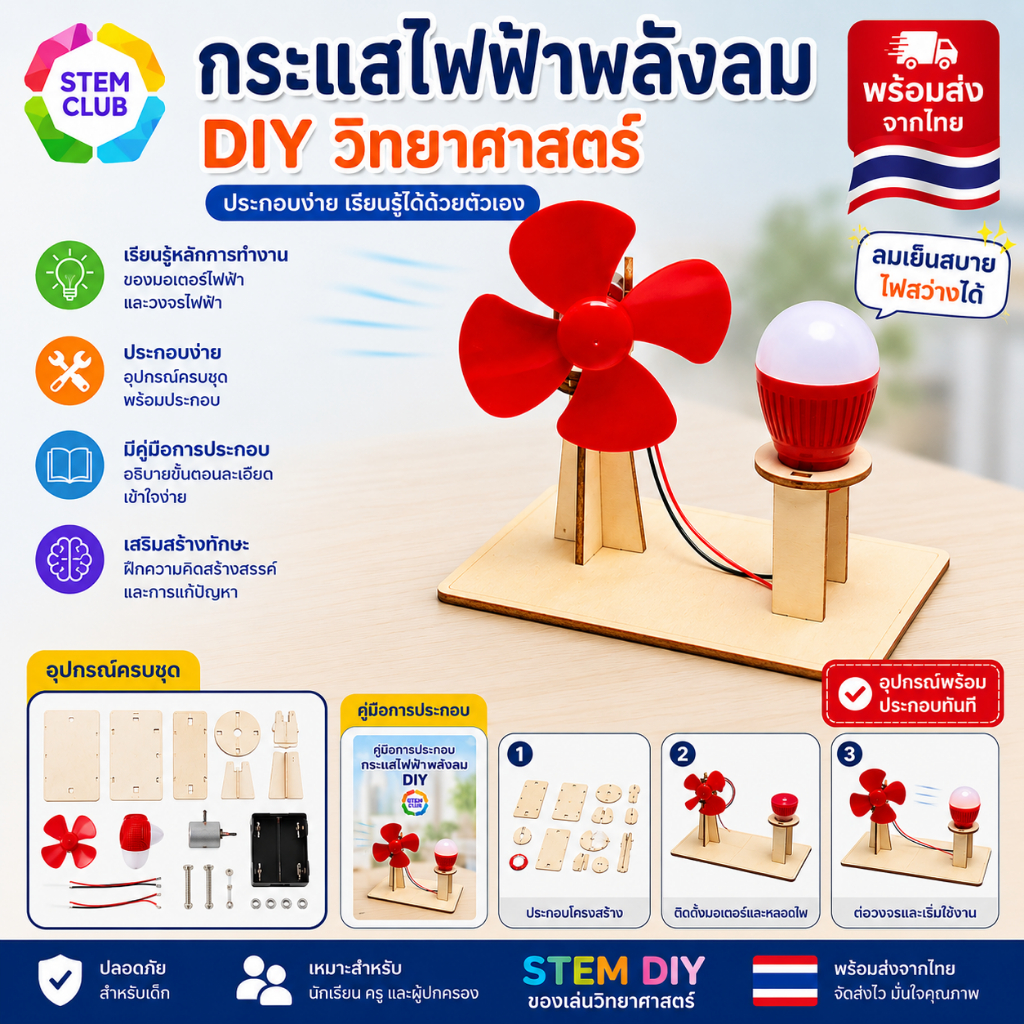 กระแสไฟฟ้าพลังลม DIY เครื่องกำเนิดไฟฟ้า ของเล่นงานประดิษฐ์วิทยาศาสตร์