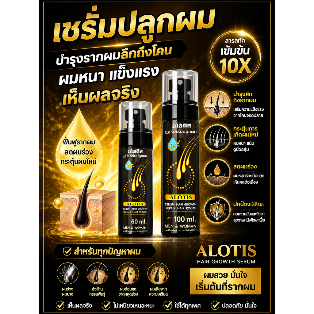 เซรั่มปลูกผม อโลติส Alotis Hair Serum ของแท้ 100% สำหรับผู้ชายและผู้หญิง มี อย.ทุกกล่อง