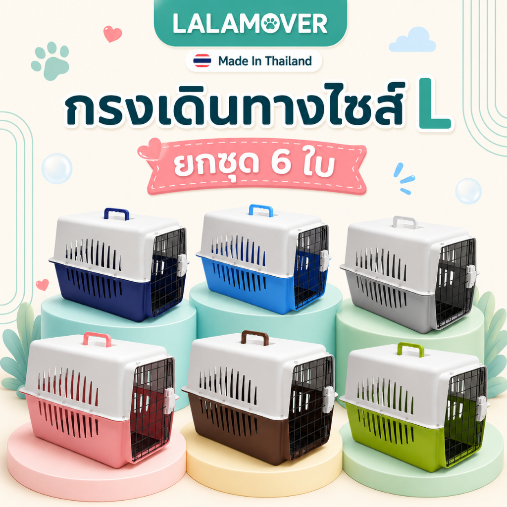 (6ใบ) กรงเดินทางไซส์ L คละสี(ไม่แถม) มีแผ่นปูรองกรงแถมทุกรุ่น เหมาะกับฟาร์มน้องหมาแมวหรือเพ็ทช๊อป