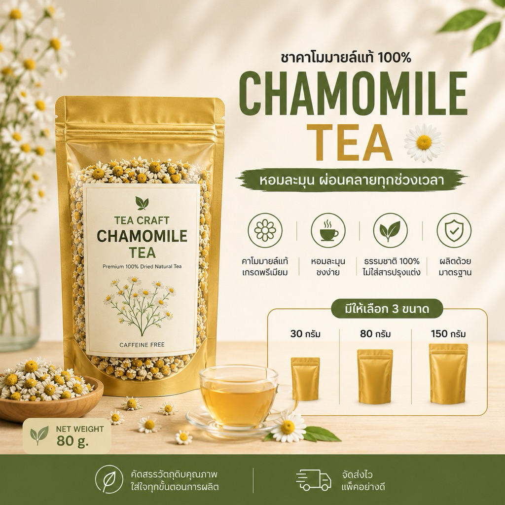 Tea Craft ชาคาโมมายล์ (Chamomile Tea) ขนาด 30, 80, 150 กรัม