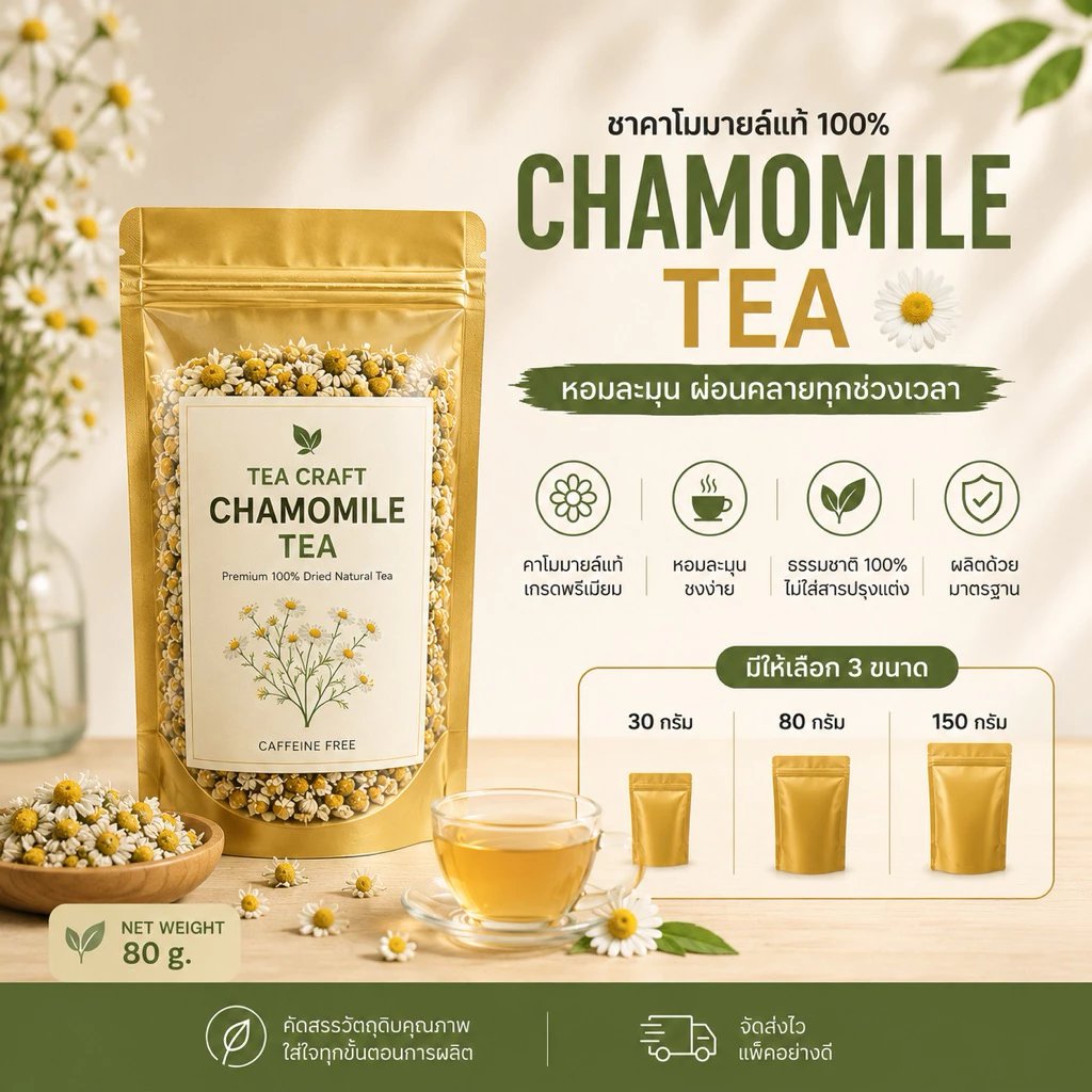 Tea Craft ชาคาโมมายล์ (Chamomile Tea) ขนาด 30, 80, 150 กรัม