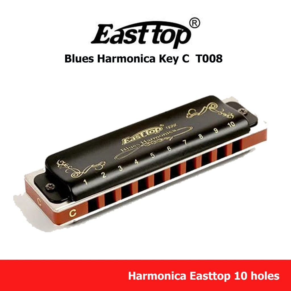 Easttop Harmonica T008 เมาท์ออแกน คีย์ c 10 ช่อง ฮาร์โมนิก้า เสียงแน่น ทรงบลูส์