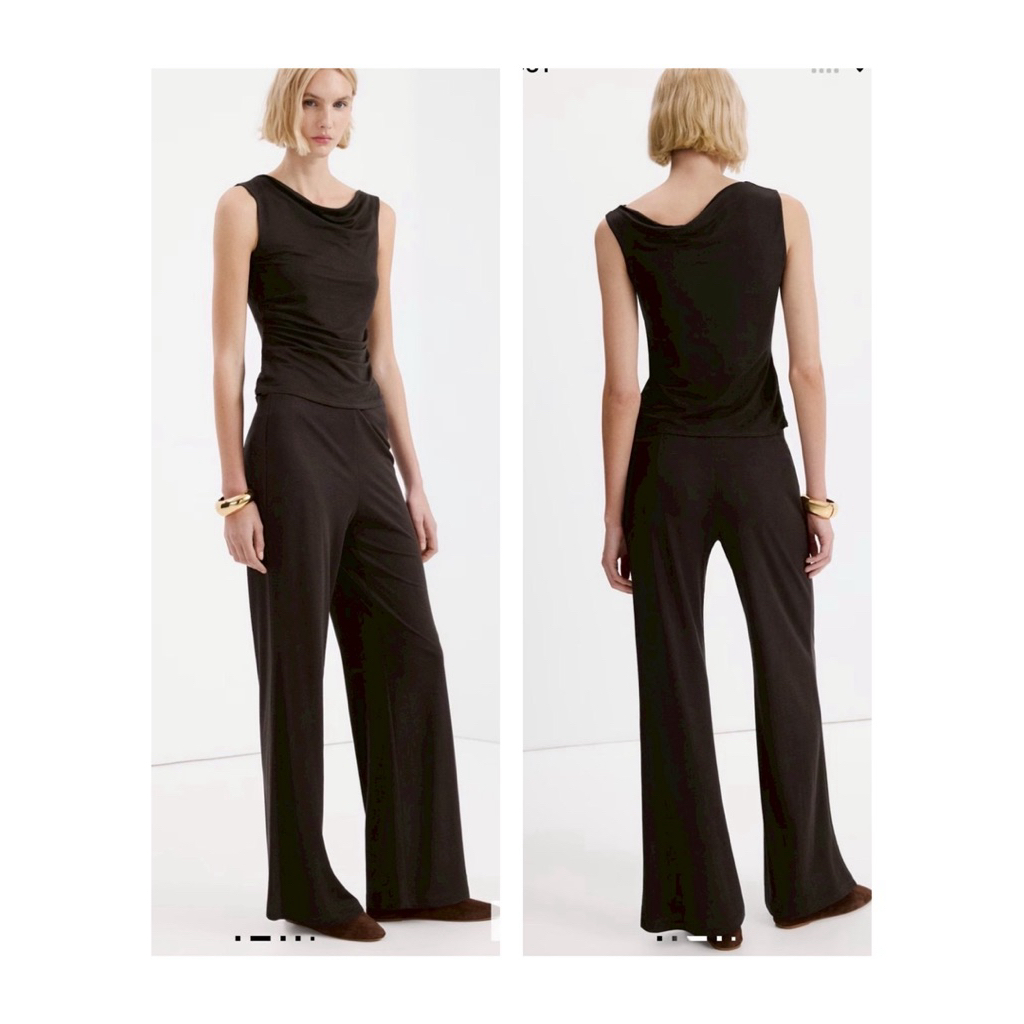 MNG Straight fit trousers กางเกงผ้าสีน้ำตาล ผ้านิ่ม เอวกลาง งานแท้
