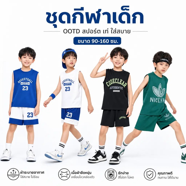 🌈 [กรุงเทพฯ จัดส่ง]ชุดบาสเก็ตบอลเด็กชายระบายอากาศดีอายุ 3-13 ปี เสื้อเชิ้ตแขนสั้น + กางเกงขาสั้น DA-Q