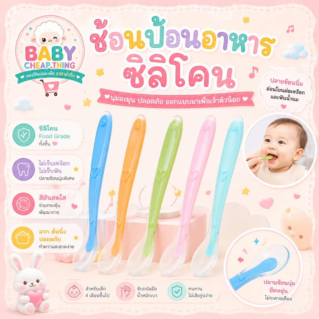 ช้อนป้อนอาหาร (Ab28) - ช้อนซิลิโคนปลายนิ่ม
