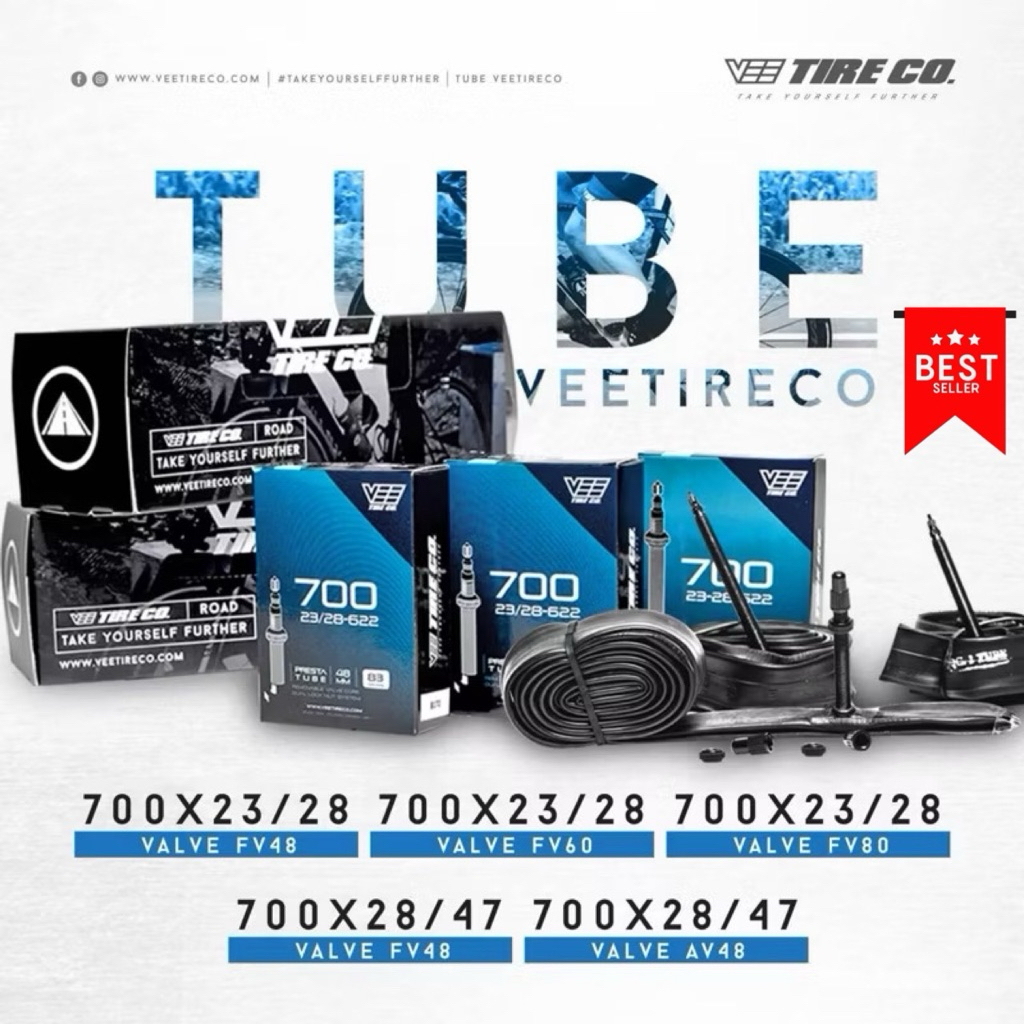 (lotใหม่กล่องน้ำตาล) ยางในจักรยานเสือหมอบ VEETIRECO วาว์ลสีดำและวาว์ลสีเงิน สวยเข้ากับขอบล้อ(FV) น้ำหนักเบา