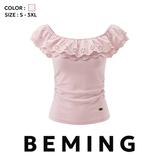 Bemingtop1193(S-3XL)-Panny Top - เสื้อปาดไหล่ดีเทลระบายลายฉลุ ตัวเสื้อเป็นทรงเข้ารูป ช่วยเก็บทรงให้ลุคดูเพรียว